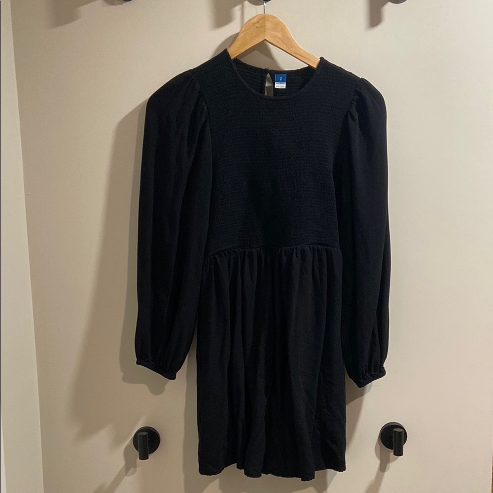 Black Ruched Cocktail Dress with Bishop Sleeves